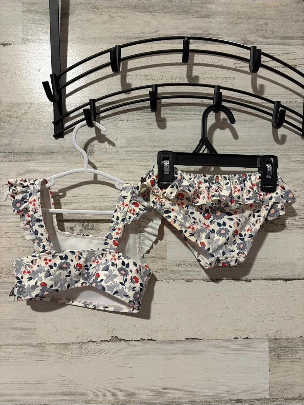 ❤️ PICK 4/$20 Floral Ruffle Kids Swim Bikini - White with Blue & Red Flowers